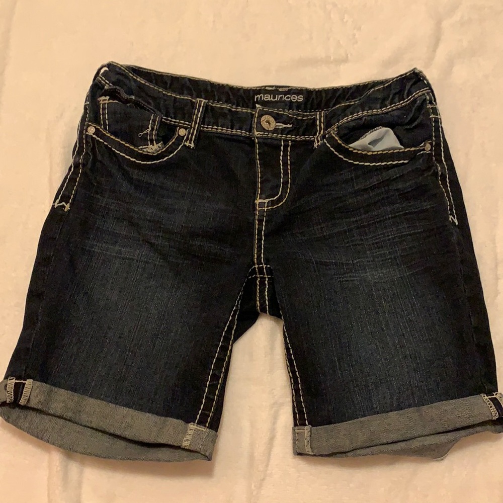 embroidered dark jean shorts